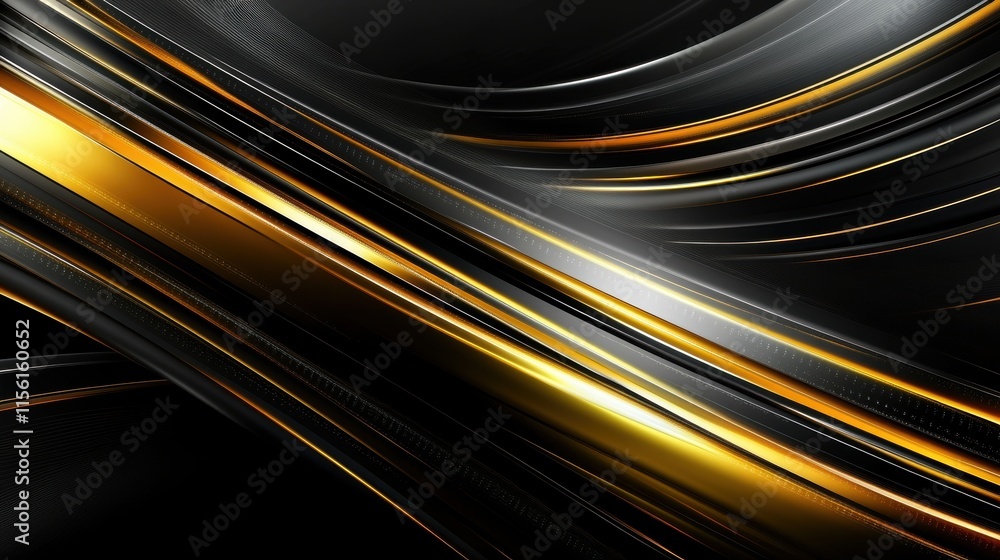 Poster dynamic abstract background featuring smooth black and gold waves