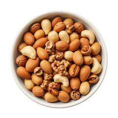 Assorted Nuts in a White Bowl a Delicious Snack Mix Isolated on Transparent Background
