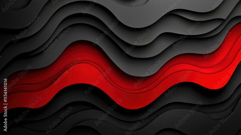 Poster abstract black and red wave design showcasing layered textures and flowing patterns