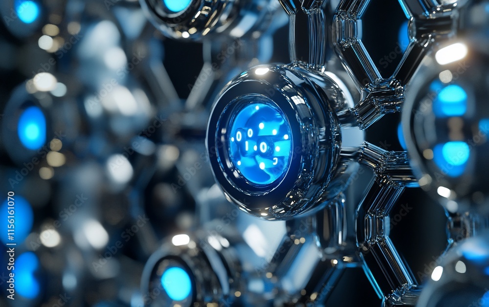 Aufkleber Abstract 3D rendering of a futuristic network structure with glowing blue nodes.