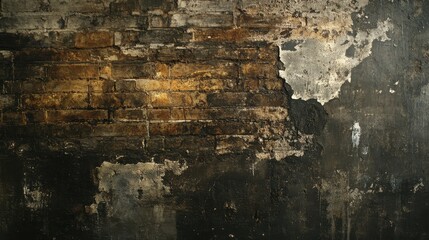 Fototapeta premium Aged brick wall with dark, textured surface. Distressed and weathered.