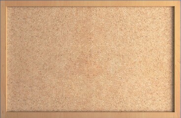 Brown cork board, note pinboard with unpainted natural wooden frame