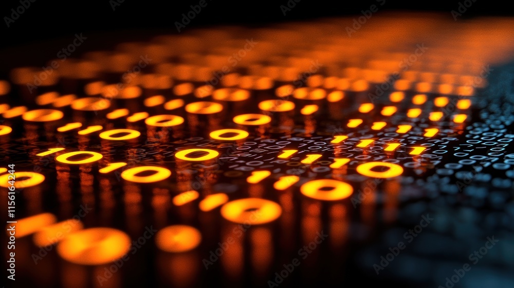 Poster binary code abstract: glowing digital landscape