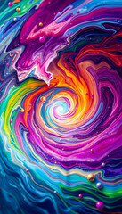 Obraz premium A swirling vortex of vibrant colors representing the chaos and beauty of creation, close-up, with white tones