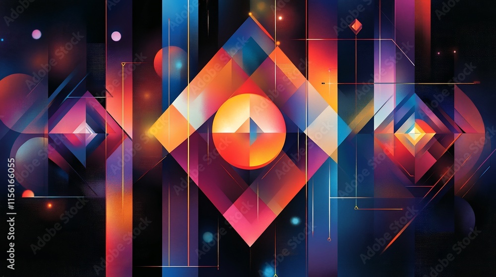 Poster abstract geometric art with vibrant colors and shapes.