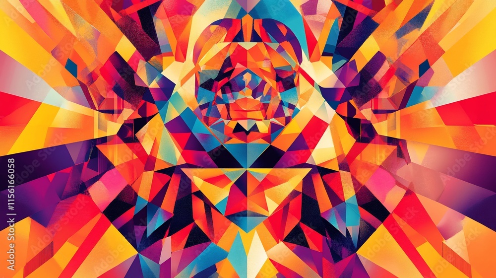 Poster abstract geometric art with vibrant colors and symmetrical design.