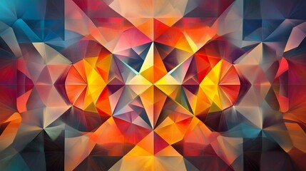 Obraz premium Abstract colorful geometric low poly background with vibrant triangles and symmetrical pattern.