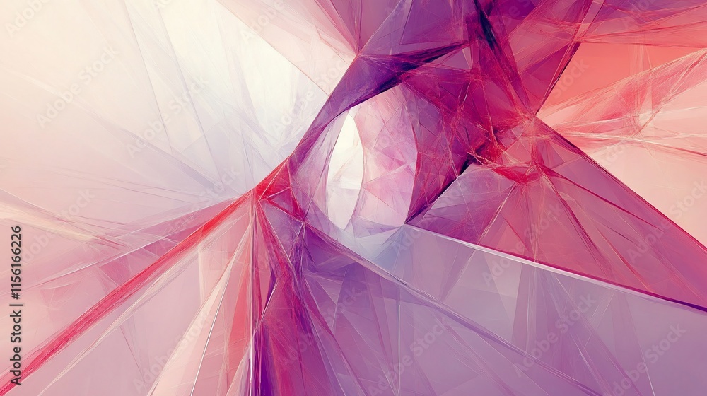 Poster abstract pink and red geometric shapes forming a tunnel-like structure.