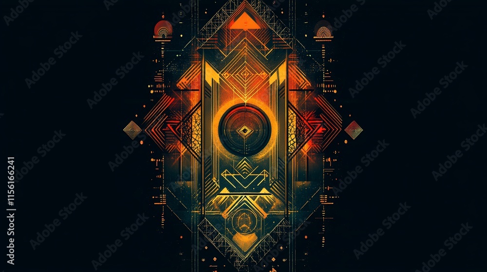 Aufkleber Abstract geometric art with warm color scheme and symmetrical design.