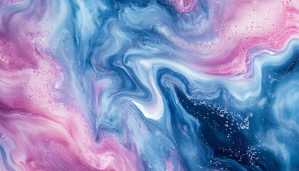 Obraz premium Abstract Swirling Blue Pink Fluid Art Painting
