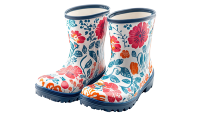 Colorful rubber boots, transparent background