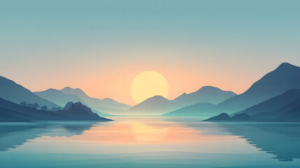 Fototapeta premium Serene Sunset Over Mountain Lake Landscape