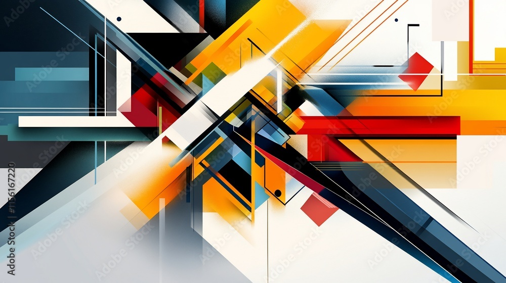 Poster Abstract colorful geometric shapes intersecting, creating a dynamic and energetic composition.