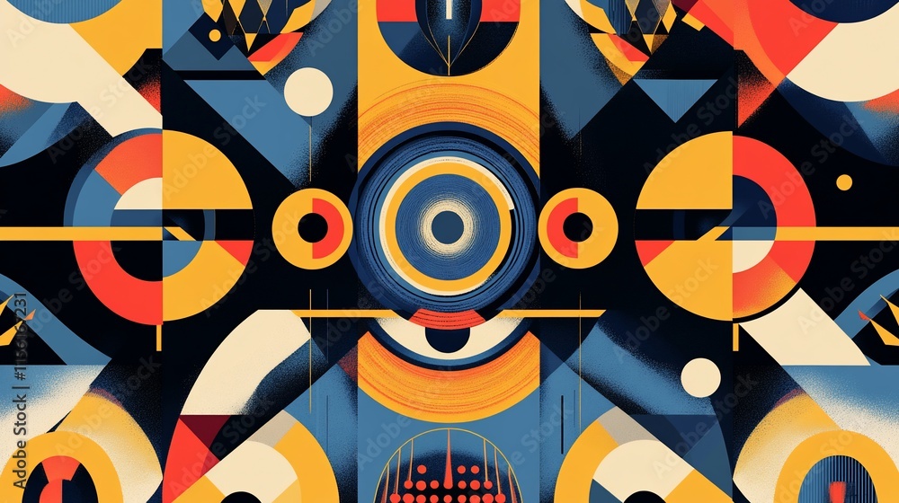 Aufkleber abstract geometric art with vibrant colors and symmetrical patterns.