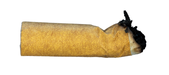 Broken cigarette butss on white background