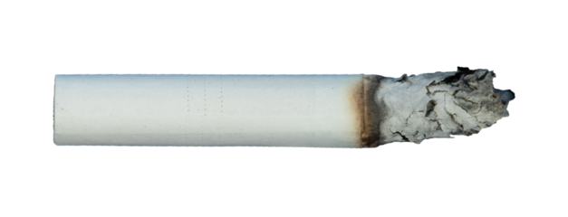 A short burning cigarette on white