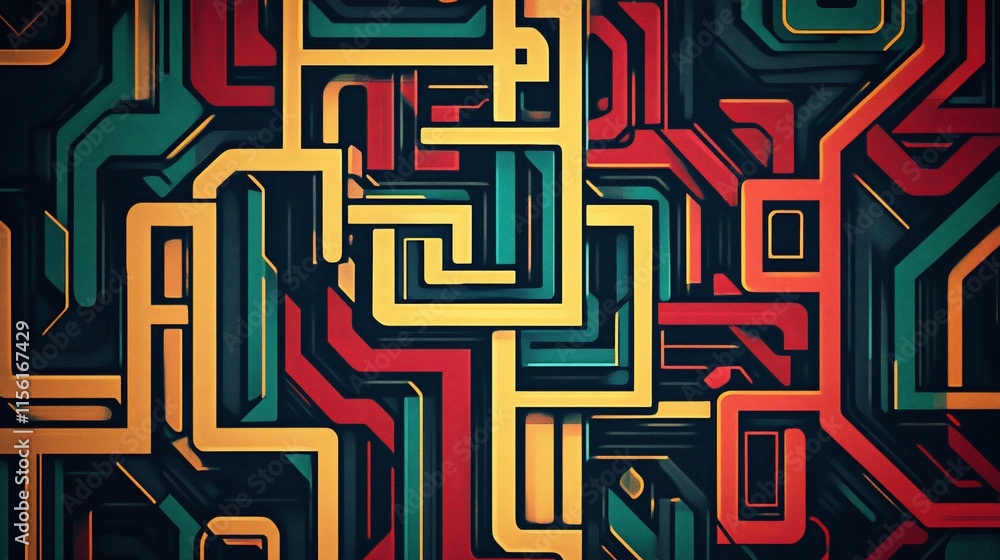 Aufkleber Abstract geometric pattern with vibrant colors and intricate design, resembling a complex network or circuit board.