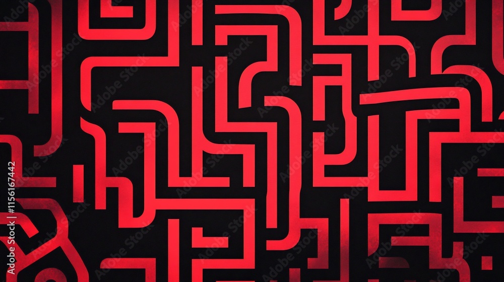 Poster Abstract red and black maze pattern background.