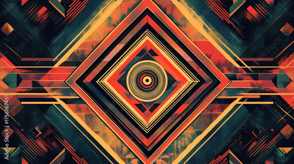 Aufkleber Abstract geometric pattern with concentric circles and vibrant colors.