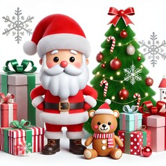 cartoon, Santa Claus, Merry Christmas, 3d animation, christmas tree and gift boxes