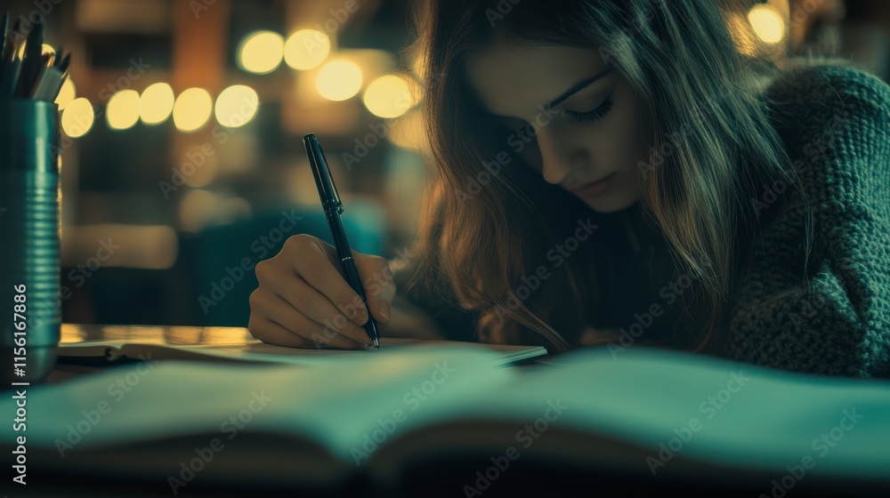 Poster studying in a soft light tutoring environment