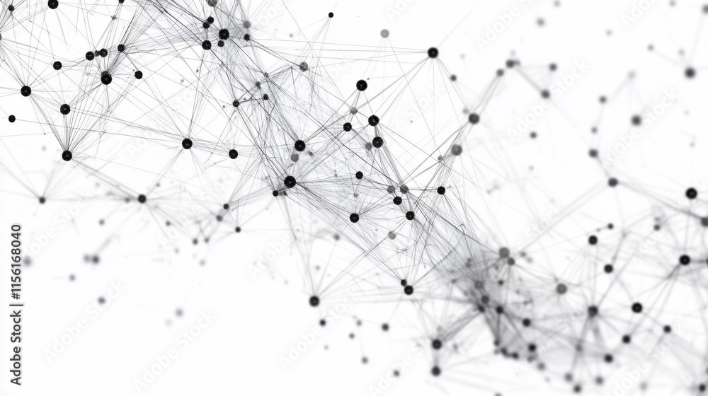 Poster Abstract network connection, plexus structure, digital data flow, nodes and lines on white background.