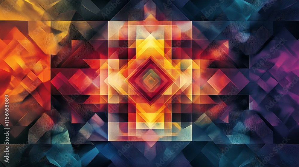 Poster abstract geometric art with vibrant colors and symmetrical design. (1)