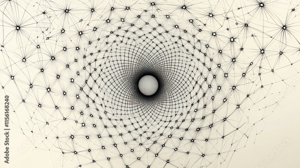 Aufkleber Abstract swirling pattern with interconnected nodes, creating a vortex effect on a beige background.