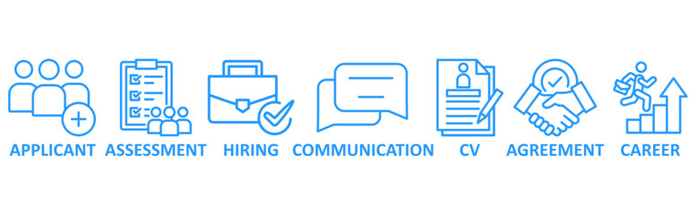 Job Interview icon set illustration concept with icon of applicant,assessment,hiring,communication,cv,agreement,career