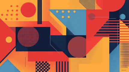Abstract geometric shapes in warm colors, creating a vibrant and dynamic composition.