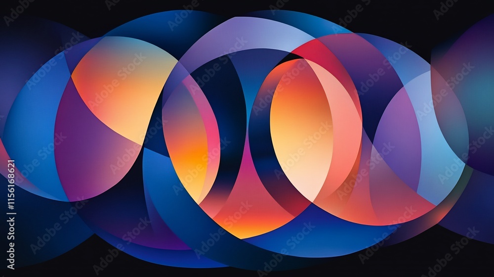 Poster Abstract colorful overlapping circles on a dark background, creating a dynamic and vibrant design.