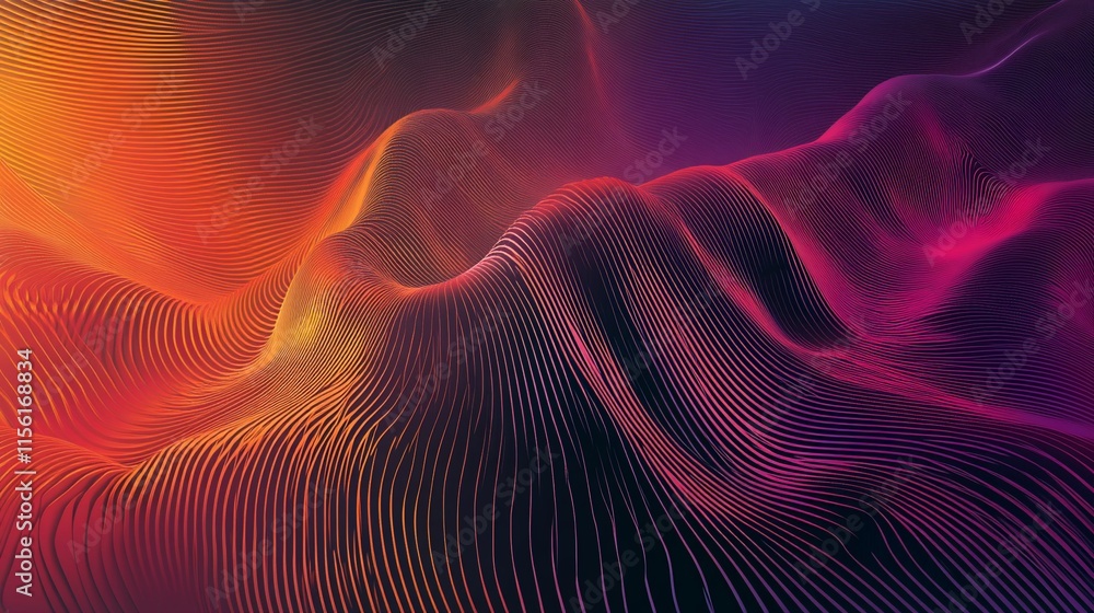 Poster Abstract background with vibrant orange and purple flowing lines creating a wave-like pattern.