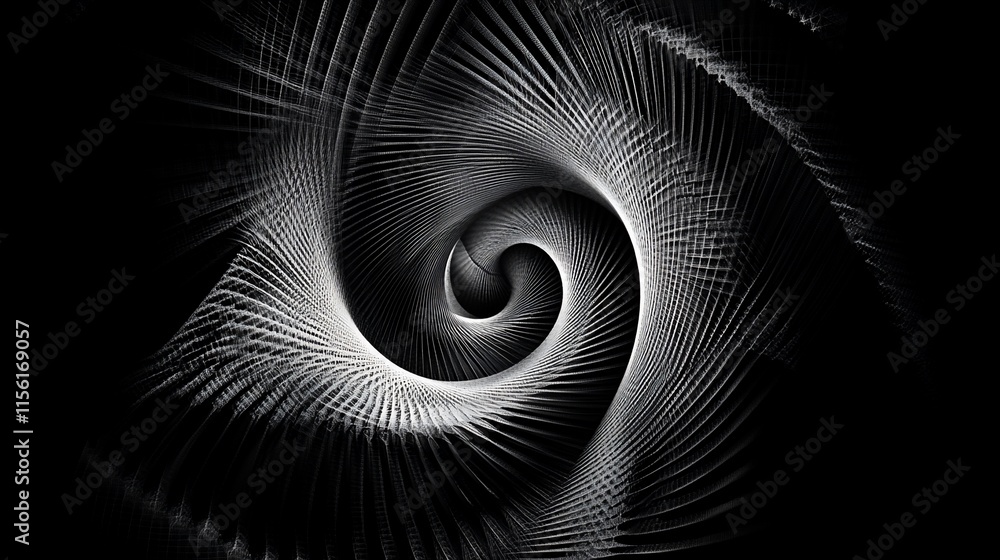 Poster abstract grayscale spiral vortex design.