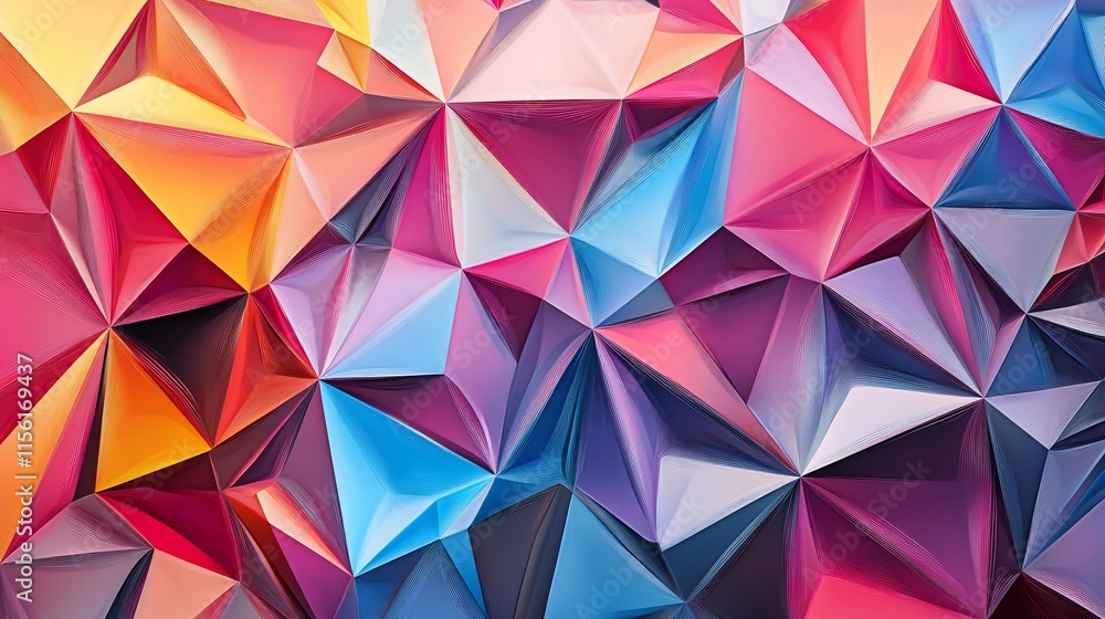 Poster Abstract colorful low poly background with vibrant geometric shapes and triangular patterns.