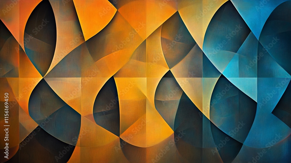Poster Abstract artwork with orange and blue geometric shapes, creating a dynamic and layered visual effect.
