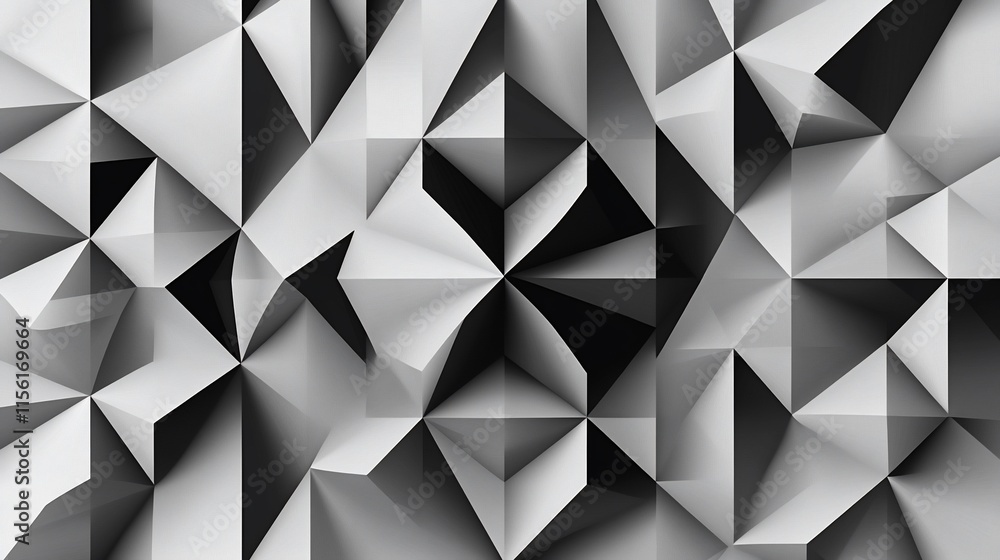 Poster abstract grayscale low-poly background with geometric shapes and patterns.