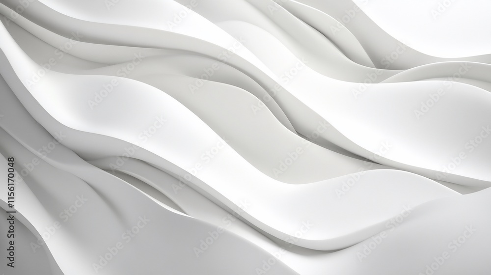 Aufkleber Abstract white flowing waves, smooth curves and soft folds creating a luxurious and elegant background.