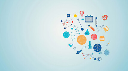 A clean, minimalist background featuring icons for math, science, and literature on a light blue backdrop, perfect for online courses or e-learning platforms to enhance educational content.
