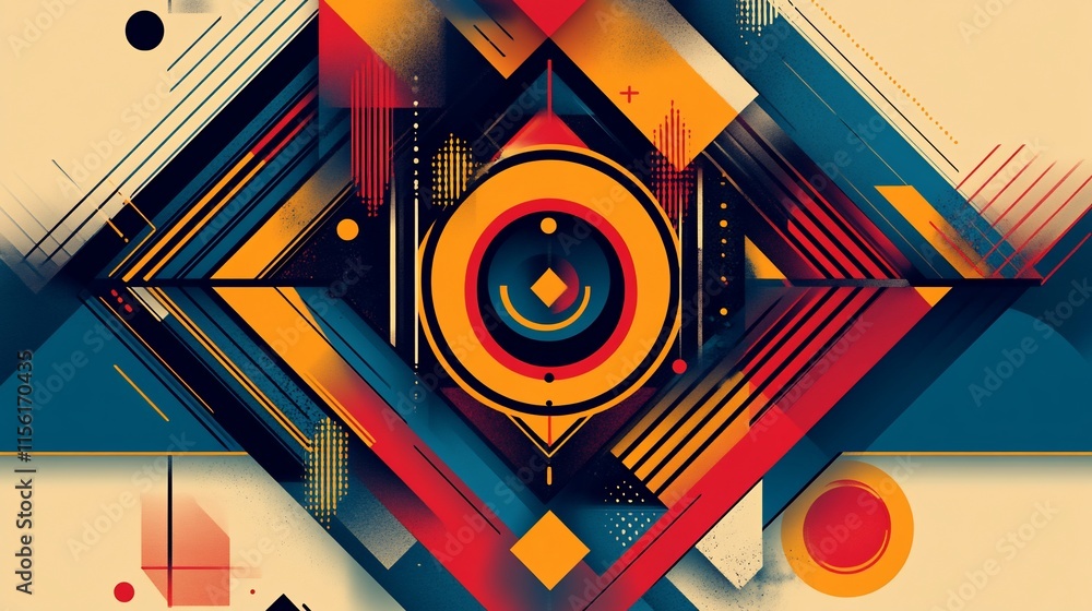 Aufkleber Abstract geometric art with vibrant colors and shapes creating a dynamic composition.