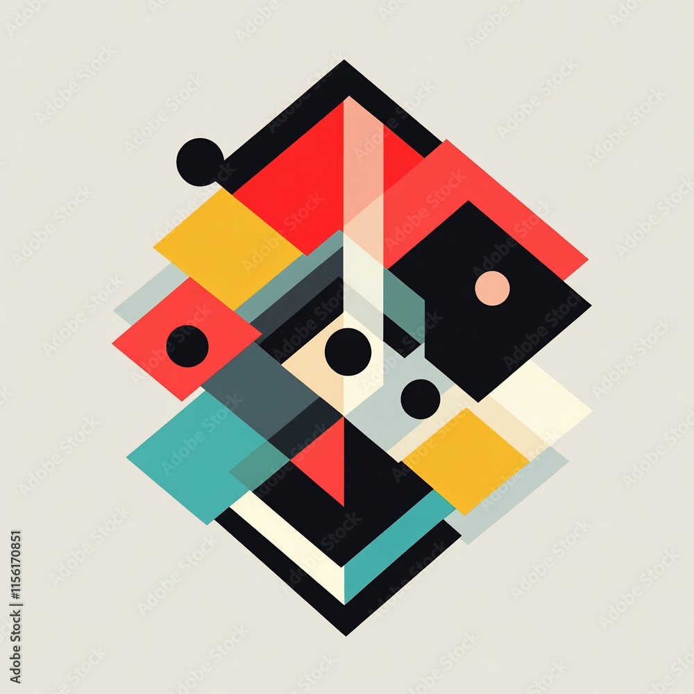 Poster Abstract geometric design with overlapping shapes and vibrant colors.