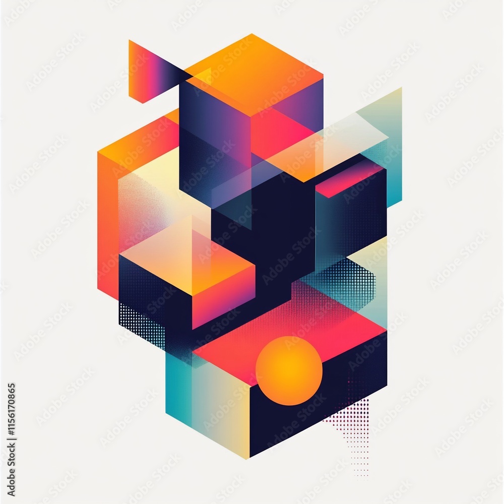 Poster abstract geometric shapes composition with vibrant colors and gradients.