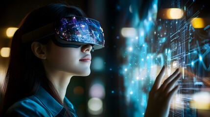 Woman Experiencing Immersive Virtual Reality Technology