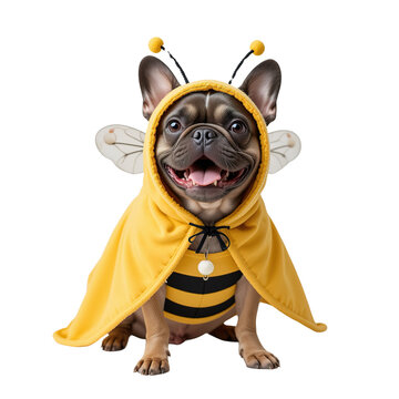 Happy French Bulldog Dressed In A Bee Costume Isolated on Transparent Background