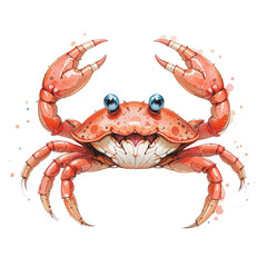 A cheerful orange crab with big blue eyes water color illustration Isolated on Transparent Background