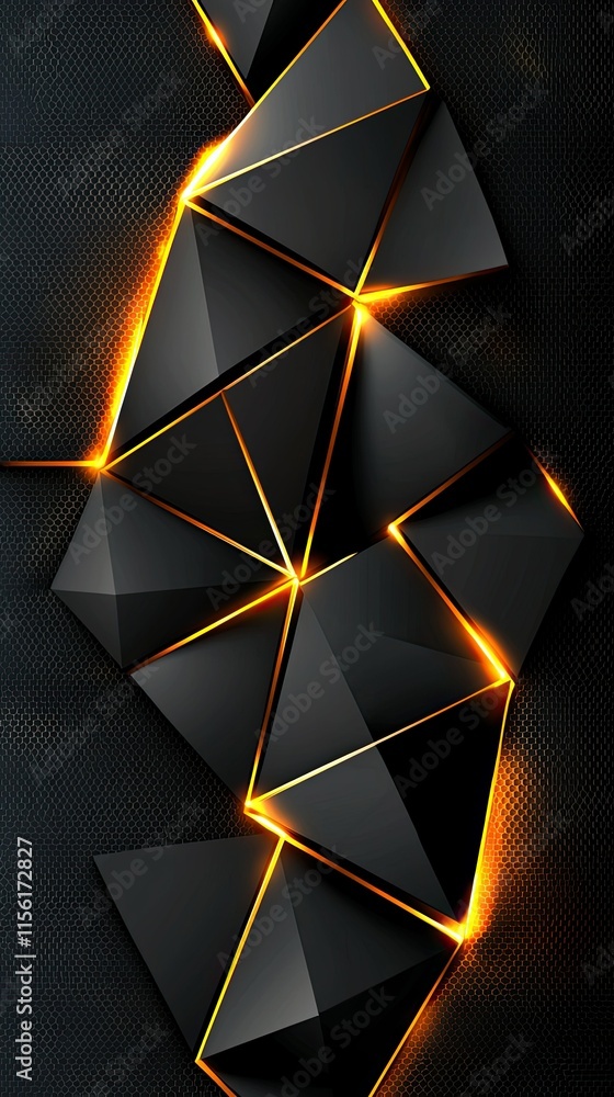 Poster abstract design featuring sharp, angular shapes with glowing edges on a dark background.