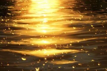 Glimmering Golden Reflections of Sunlight on Water Surface, Creating a Dreamlike and Serene Atmosphere with Flickering Lights and Soft Ripples