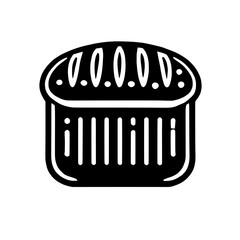 Freshly Baked Bread Icon: A simple, black and white icon depicting a loaf of freshly baked bread. Ideal for bakery websites, menus, and social media. 