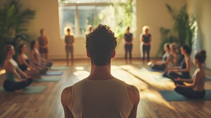 Yoga Instructor Leads Group Meditation Session