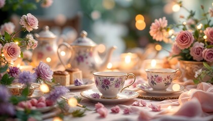 Elegant Floral Tea Party with Romantic Lighting