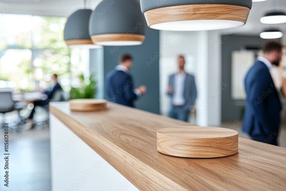 Poster a wooden counter with a round object on top of it